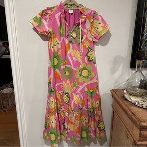 J. Marie Floral Pink Green Dress Small